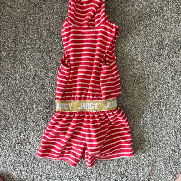 juice couture romper baby girls 18M pink white stripes hooded terry beach casual - Picture 5 of 7
